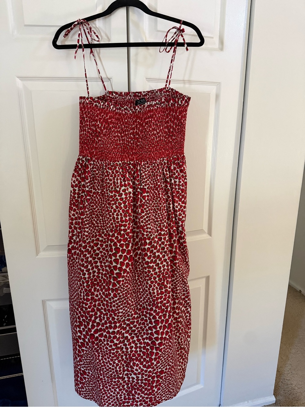 J. Crew Red Printed Smocked Sundress with Tie Straps